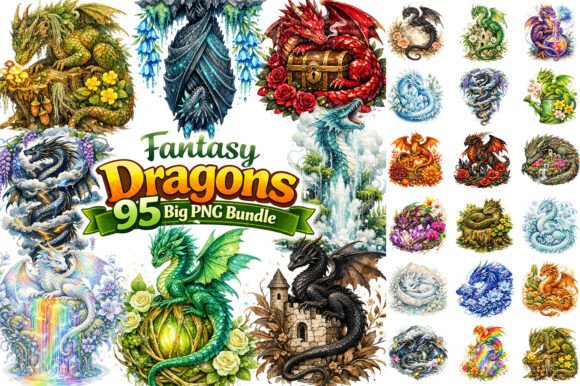 Download Whimsical Fantasy Dragon PNG Big Bundle - Big bundle Collection