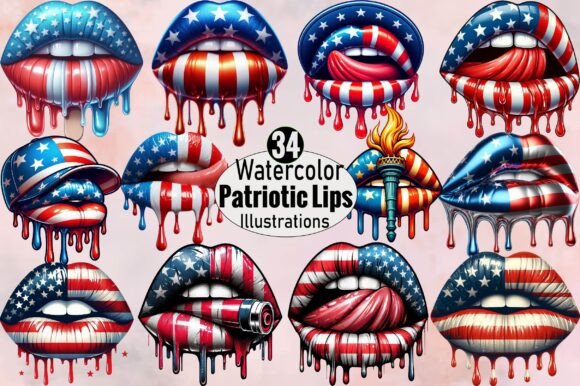 Download 4th of July USA Dripping Lips Clipart - Usa Collection
